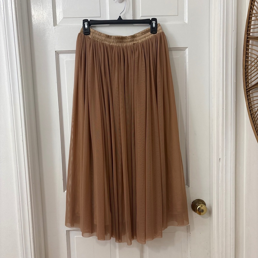 Romantic Mesh Pull On Midi Skirt S Mocha Boho New Balletcore Fairy Whimsical